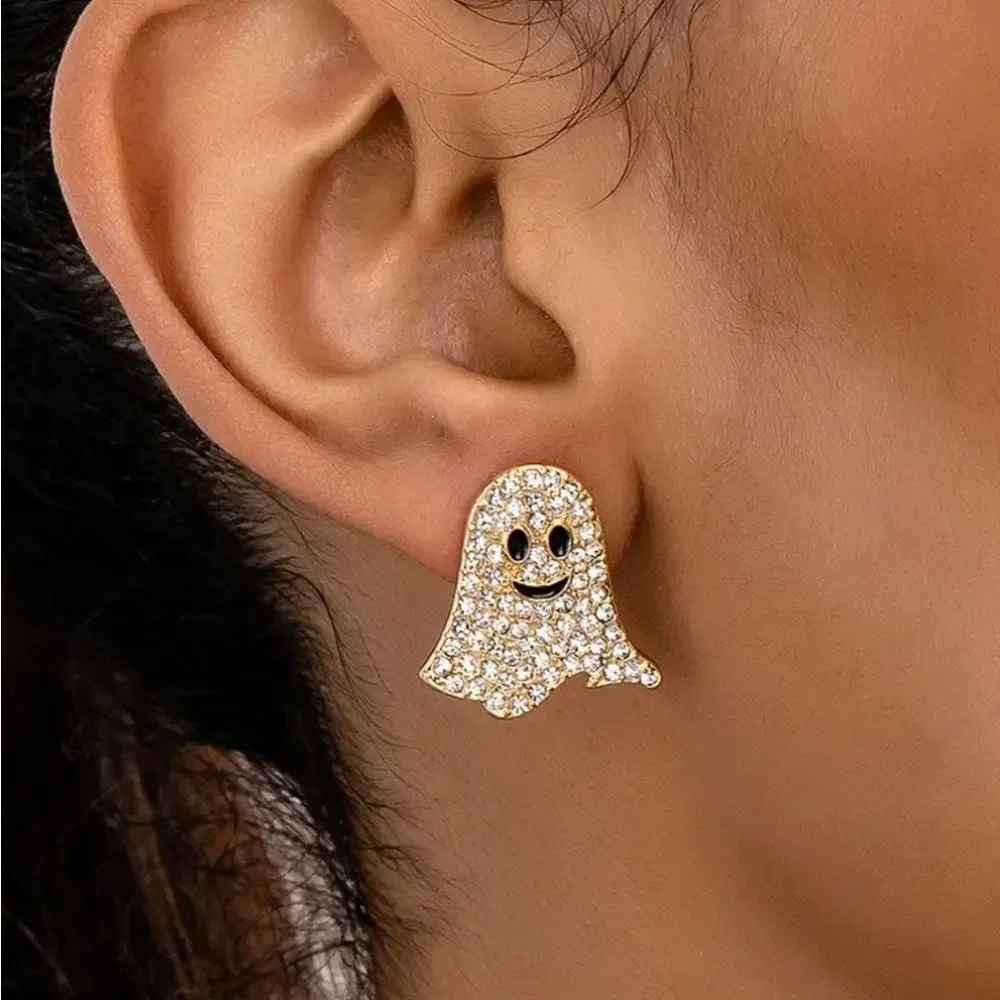 Ghost Rhinestone Halloween Earrings  ￼